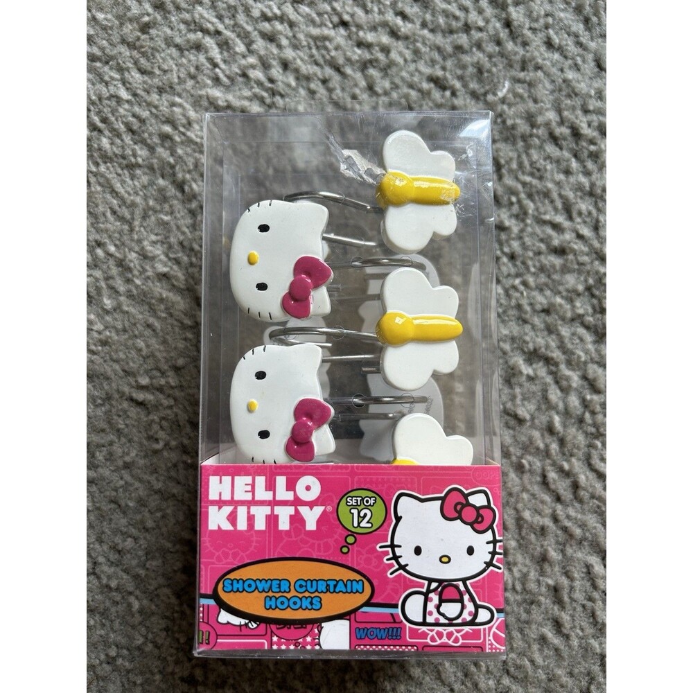 2012 Hello Kitty Shower Curtain Butterfly Hooks NEW SEALED